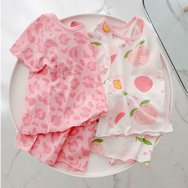 Bộ Đồ Mặc Ở Nhà Bằng Lụa Lạnh Tay Ngắn Thoải Mái Thời Trang Mùa Hè Cho Bé Gái