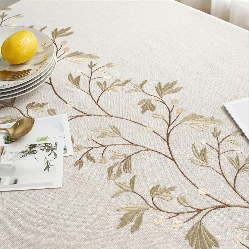 Khăn Trải Bàn Hình Chữ Nhật Chất Liệu Cotton Lanh Thêu Họa Tiết Đơn Giản