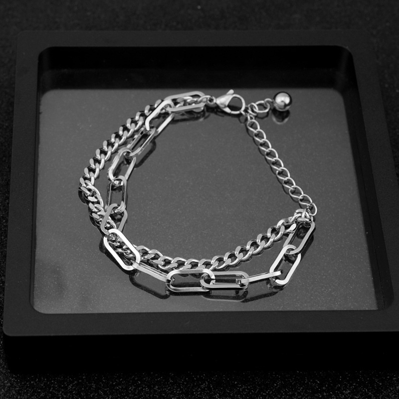 Vòng Tay Bạc Nam Unisex cá tính Đẹp Ngầu Cuban Dây Xích Kamenra 2 Lớp Kèm Nhẫn Lucifer Store Lắc Tay Phong Cách -Kamenra