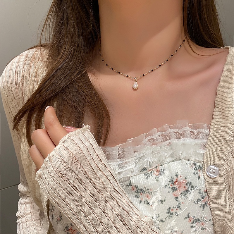 Ahellogirl Vòng cổ Ngọc Trai Hình Giọt Nước Phong Cách Hàn Quốc Sang Trọng Cho Nữ