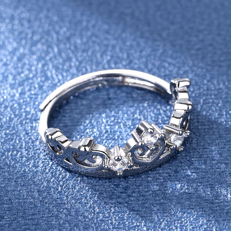 Nhẫn Hình Vương Miện Màu Trắng Đính Đá Sapphire Đơn Giản Thời Trang Cho Nữ
