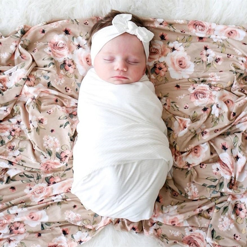 Bộ 2 Món Khăn Quấn + Mũ Bằng Cotton + Băng Đô Cho Bé Sơ Sinh