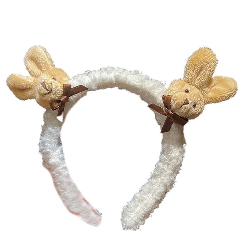 Flgo Băng Đô Cài Tóc Lông Thỏ Giả Mềm Mại Họa Tiết Gấu Hoạt Hình