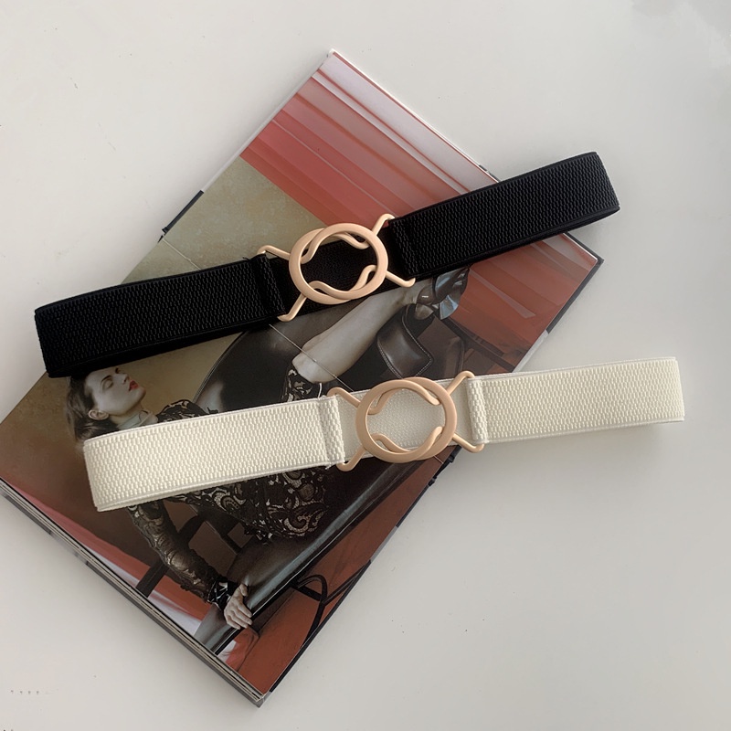 Thắt Lưng Nylon Co Giãn Bản Rộng Khóa Tròn Màu Vàng Thời Trang Cho Nữ