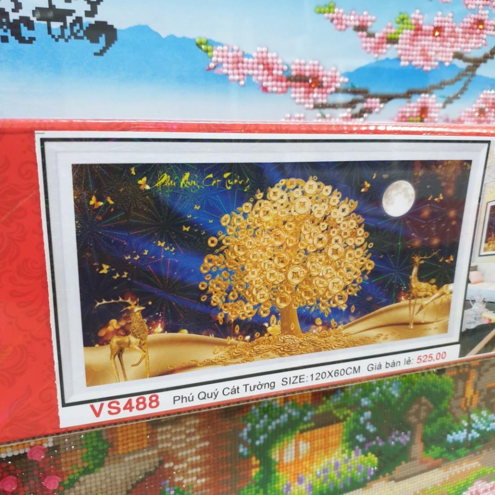 Tranh đính đá PHÚ QUÝ CÁT TƯỜNG (ĐÁ ABC Cao cấp). Kích Thước: 1m2 x 60cm