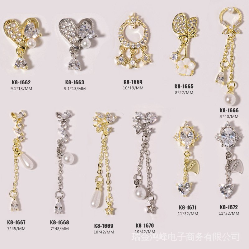Hàng Có Sẵn Bán Chạy Mới Mặt Dây Chuyền Mạ Vàng Zircon Ngọc Trai Nơ Đính Đá Zircon Vàng Trang Sức Cho Móng Tay Nghệ Thuật Hàng Mới