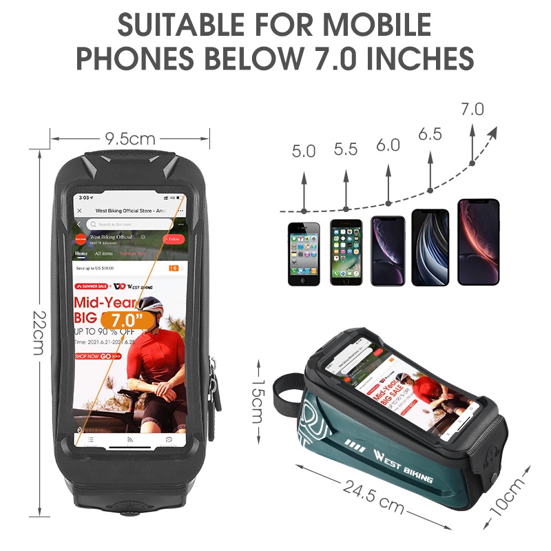 Túi đựng điện thoại cảm ứng 7.0 inch WEST BIKING 2.5L gắn khung xe đạp chống nước tiện dụng