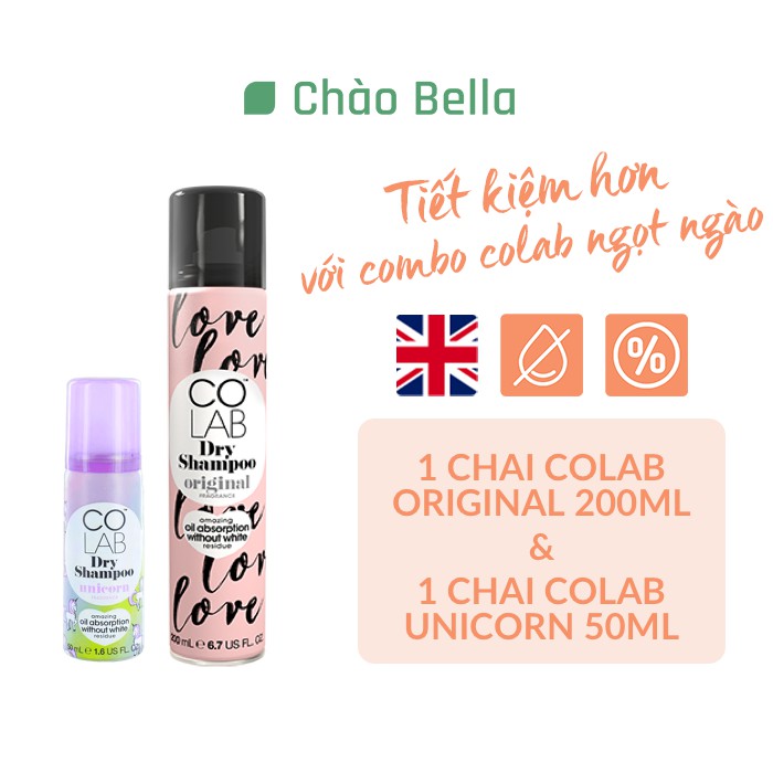 Combo 2 Dầu Gội Khô Colab Hương Original 200ml Và Unicorn 50ml Lành Tính Giúp Tóc Sạch Bồng Bềnh Và Vào Nếp Trong 5 Giây