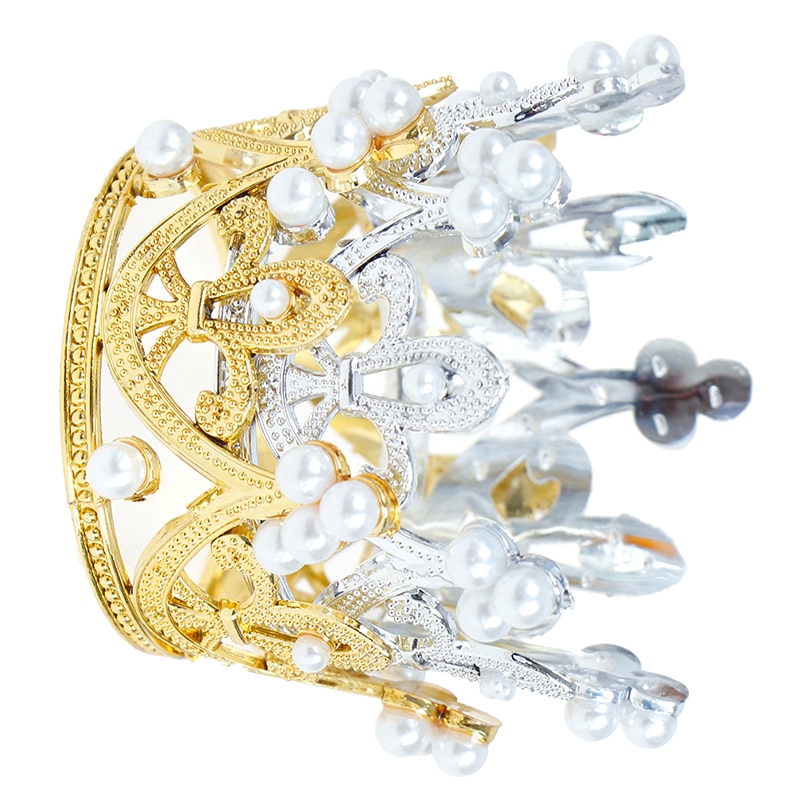 Phụ kiện trang trí bánh kem hình vương miện công chúa hoàng tử ngọc trai lãng mạn