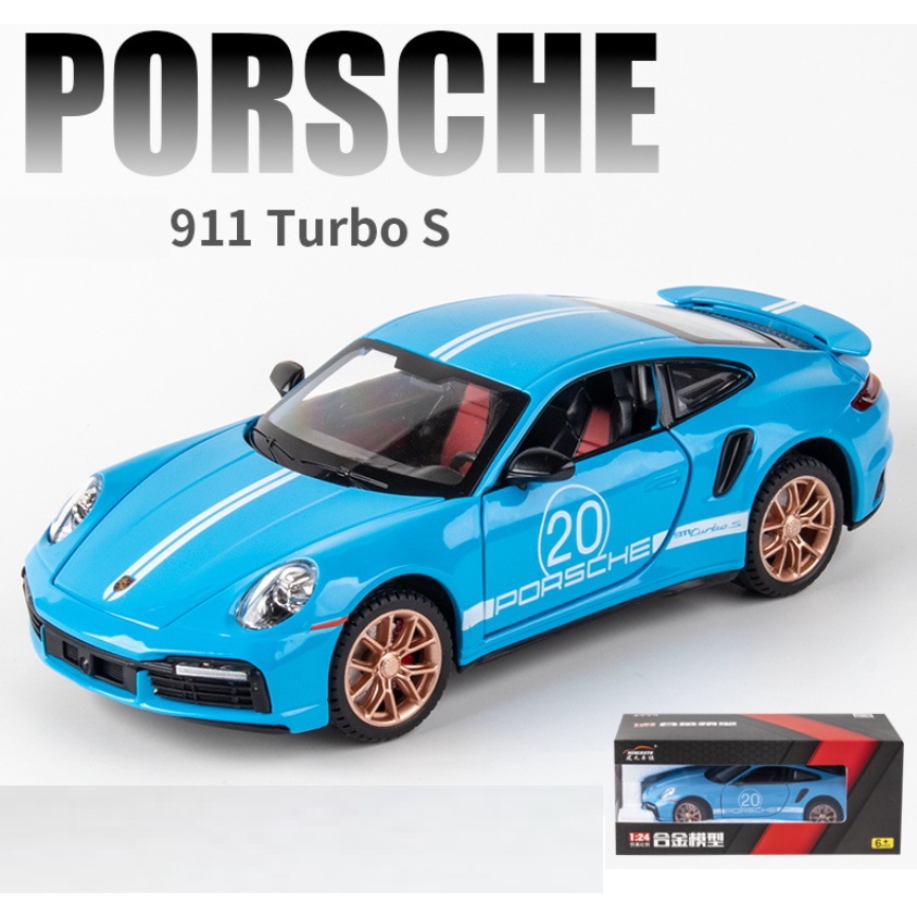 Mô hình xe ô tô Porsche 911 Turbo S tỉ lệ 1:24 xe bằng kim loại mở các cửa có âm thanh và đèn xoay được bánh trước