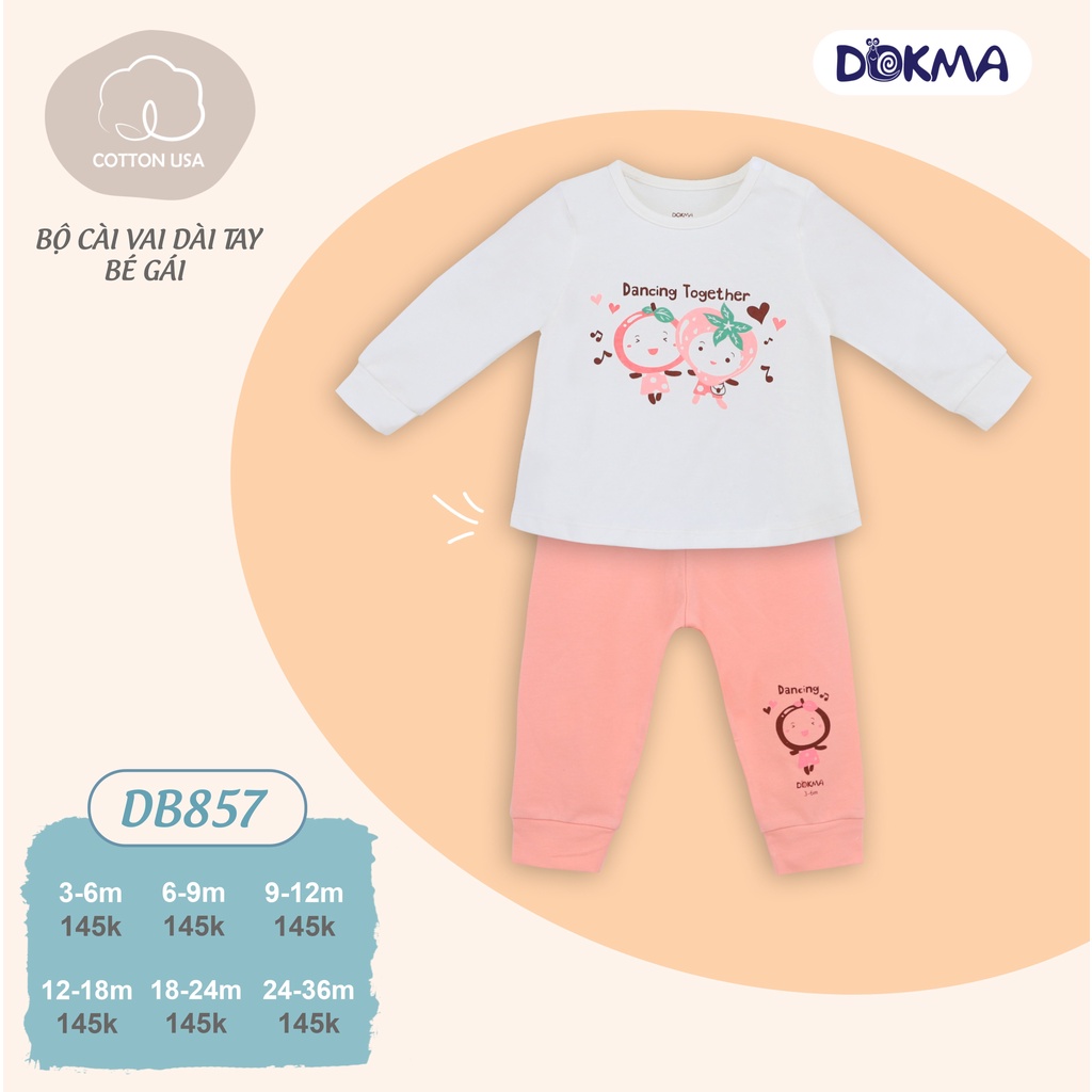 DB857 Bộ dài tay cài vai bé gái Dokma vải cotton mỏng (6-36M)