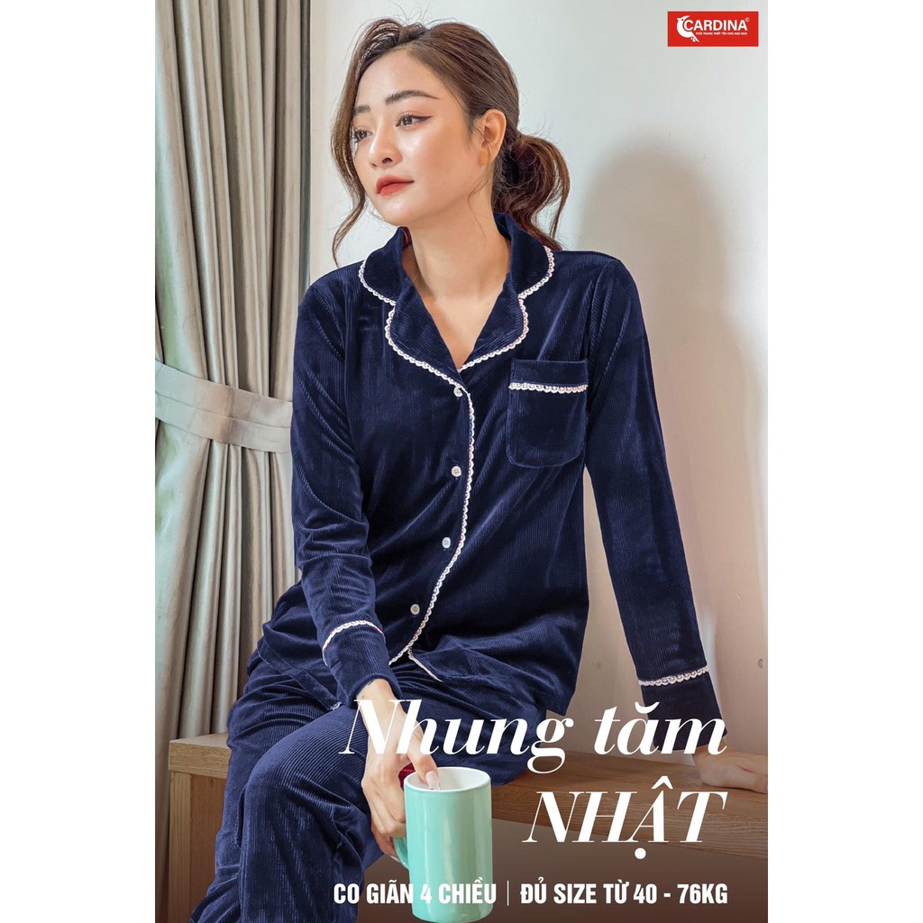 Đồ bộ, bộ pijama nữ CARDINA vải nhung tăm cao cấp kiểu dáng thanh lịch sang trọng, màu sắc hiện đại