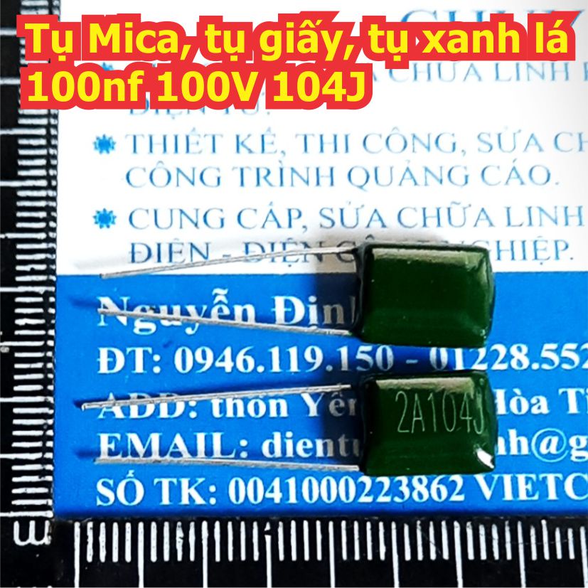 tụ Mica, tụ giấy, tụ xanh lá 100nf 100V 104J (gói 50 tụ) KDE1744