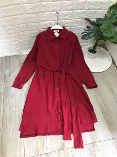 Váy nhung đỏ buộc nơ (ảnh thật)