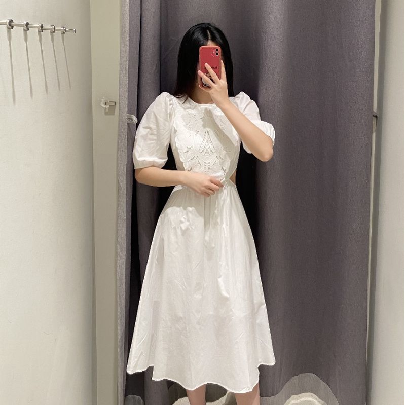 ĐẦM TRẮNG KHOÉT EO THÊU HOA ZR XUẤT XỊN