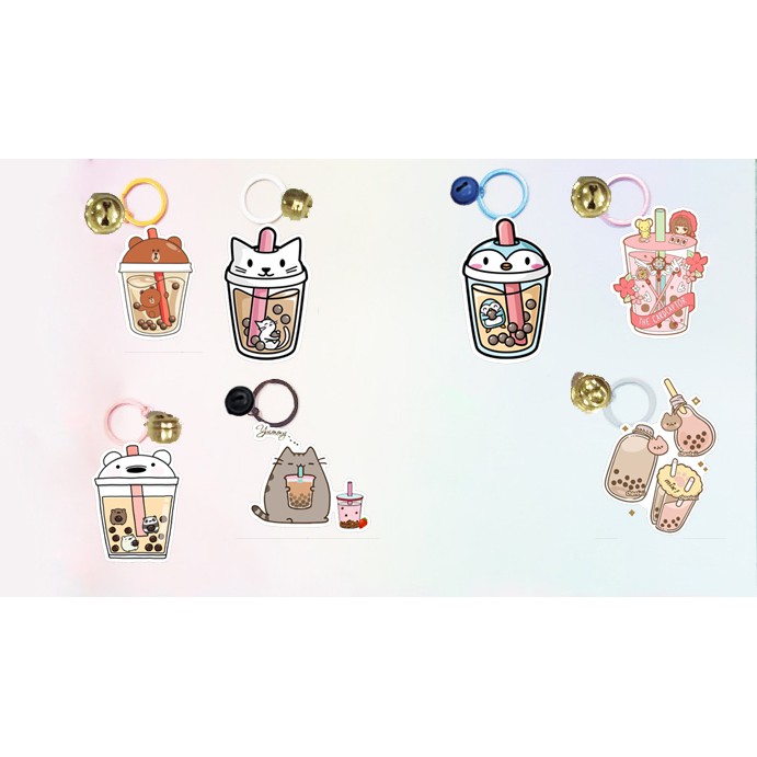 Móc khoá trà sữa dẹt vòng MKI27 móc khoá boba tea cute móc khoá dễ thương