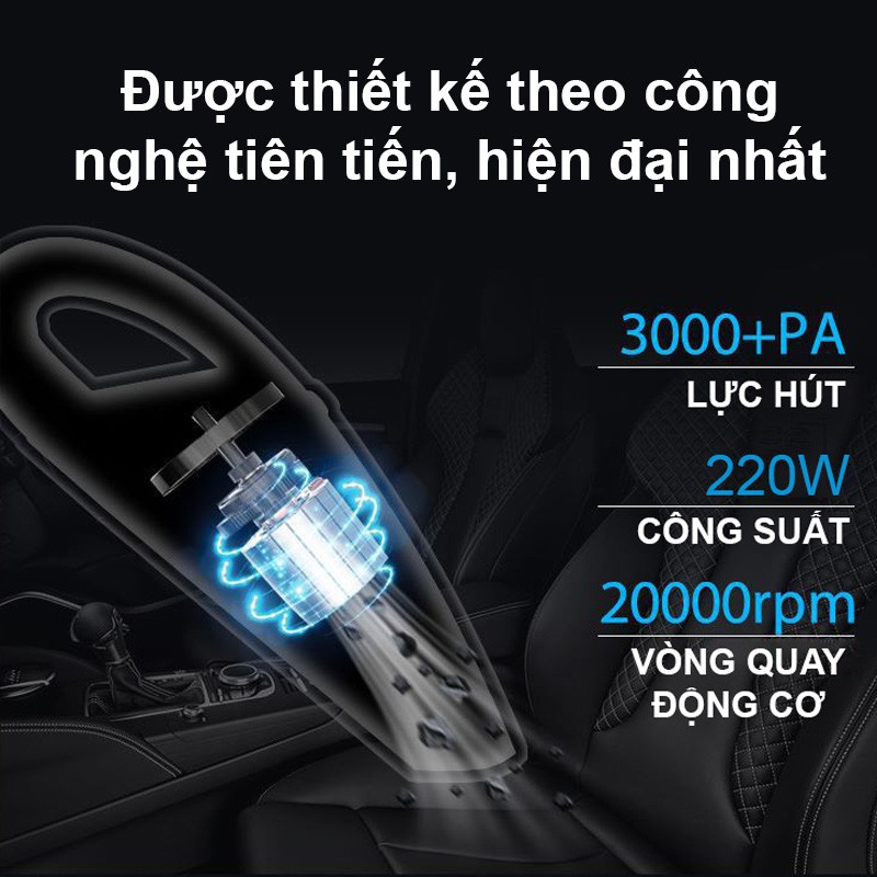 Máy hút bụi ô tô cầm tay Không Dây Cao Cấp Sạc Pin công suất 120W