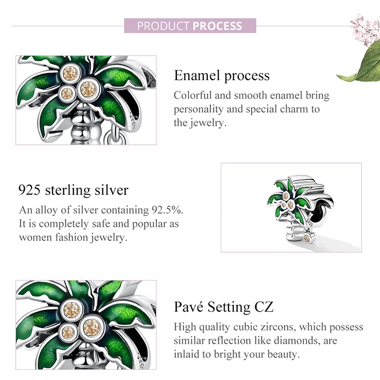 Charm BAMOER bạc 925 hình cây dừa thời trang DIY lắc tay cho nữ