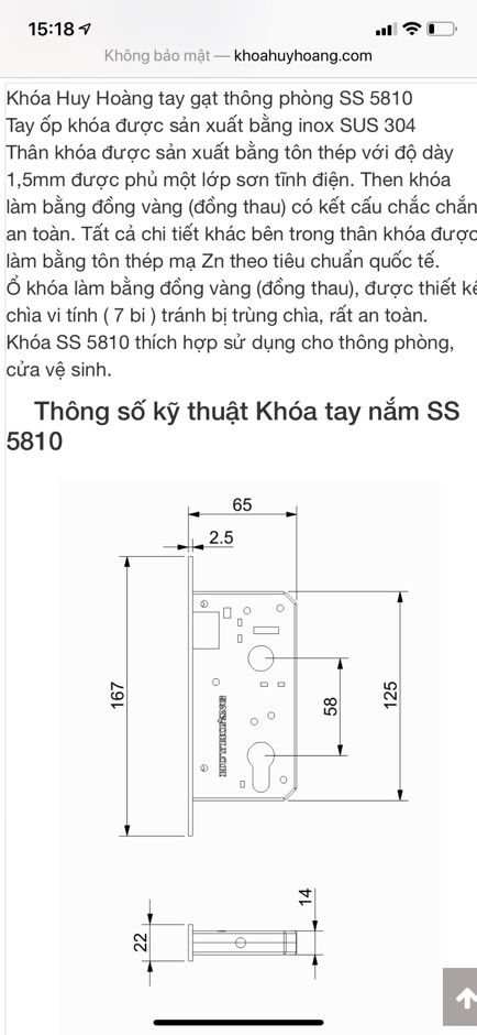 Khoá tay gạt thông phòng inox 304 huy hoàng ss5810