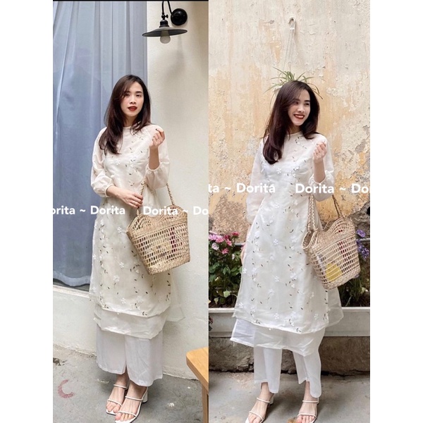 Áo dài Tết 2022 hoa nổi 3D, Áo dài cách tân hoa mai  Dorita Boutique