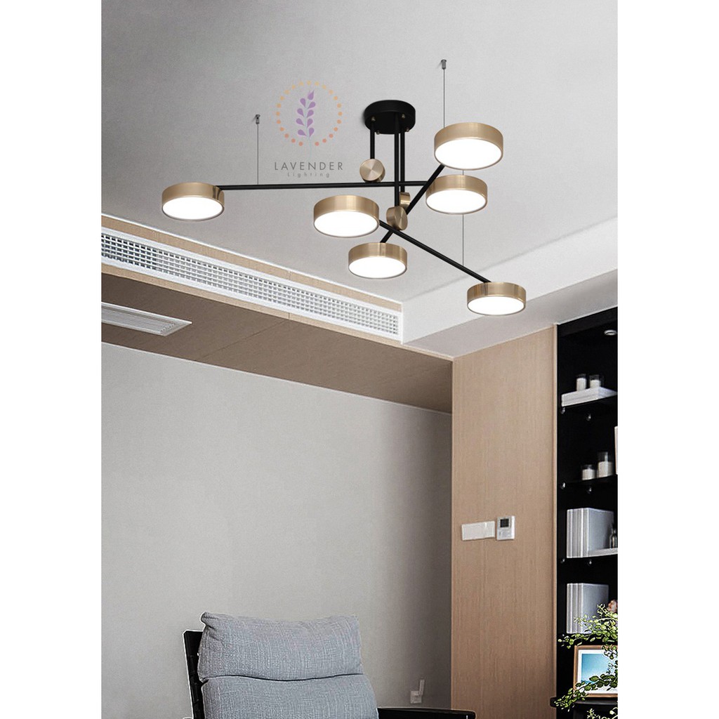 Đèn thả chùm 6 đầu mạ vàng thân đen hiện đại TH276