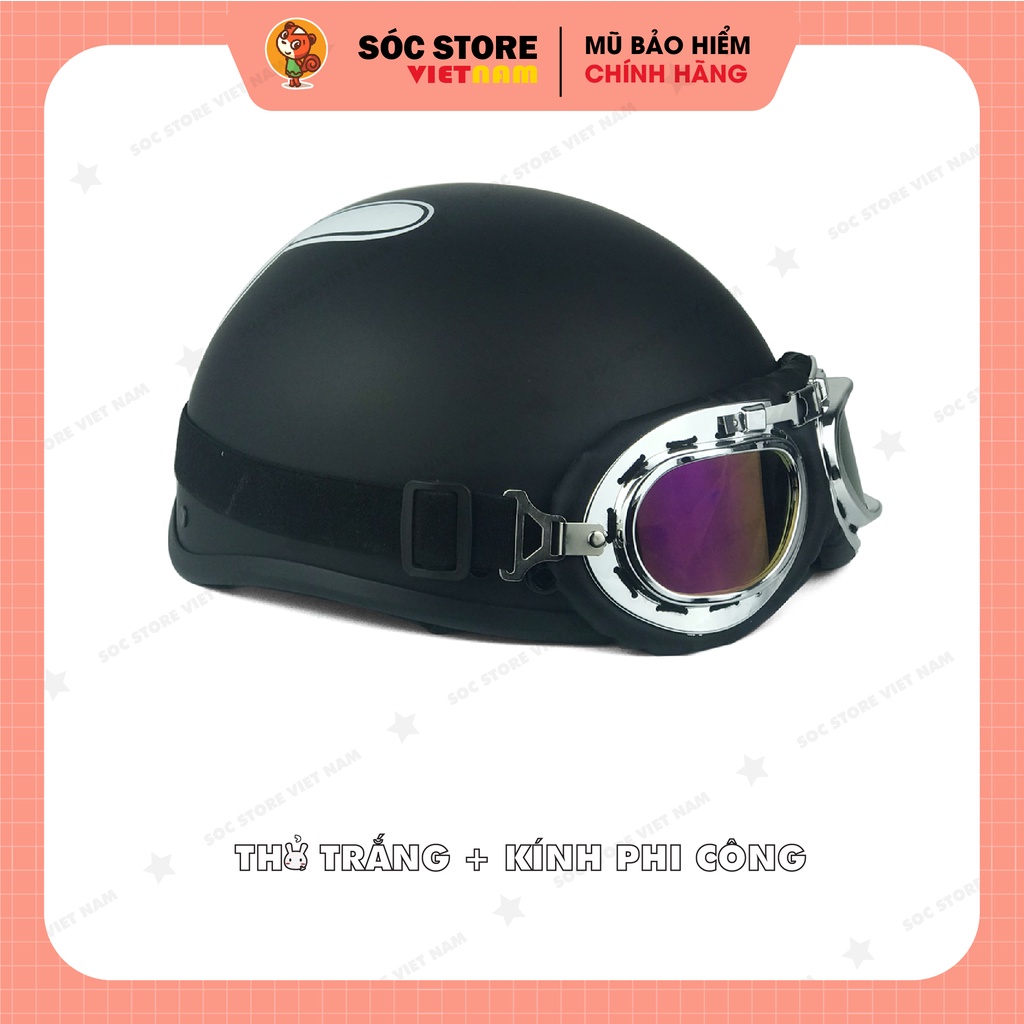 Mũ bảo hiểm nửa đầu 1/2 in hình thỏ trắng kính phi công Sóc Store Vietnam, nón bảo hiểm 1/2 thỏ trắng