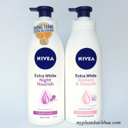 **Sữa dưỡng thể Nivea Extra White ngày và đêm.