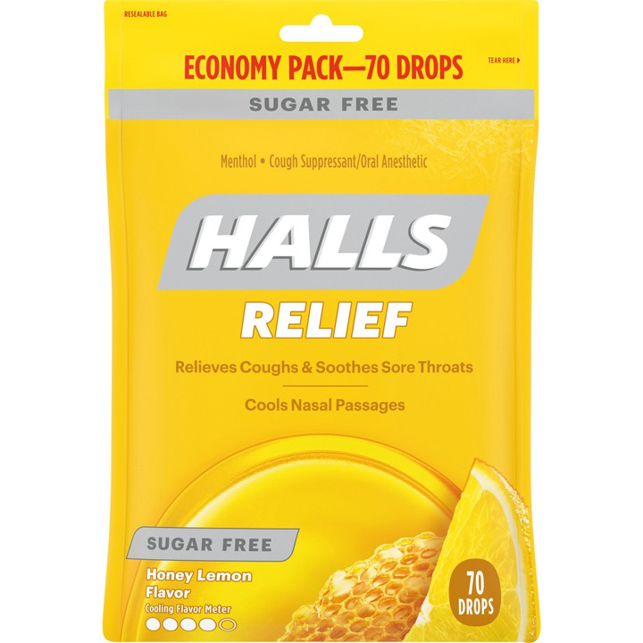 Kẹo ngậm Halls Relief Honey Lemon &amp; Mentho - Lyptus