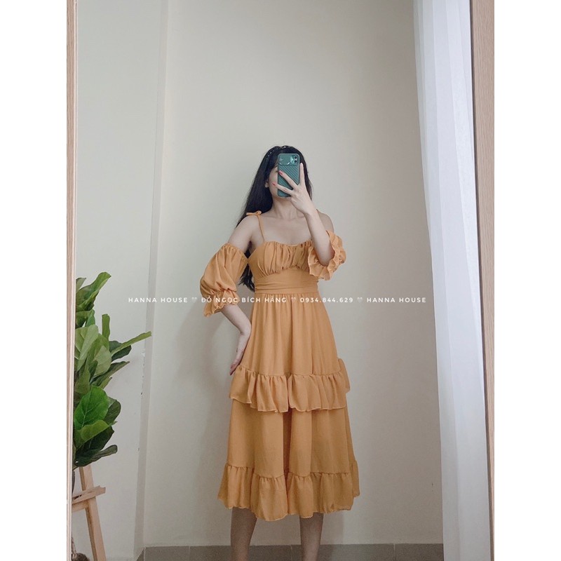 [ẢNH CHÍNH CHỦ]_Đầm Maxi 2s Voan Chiffon Rớt vai bèo xòe tầng Du lịch 4 Màu 1468 | BigBuy360 - bigbuy360.vn