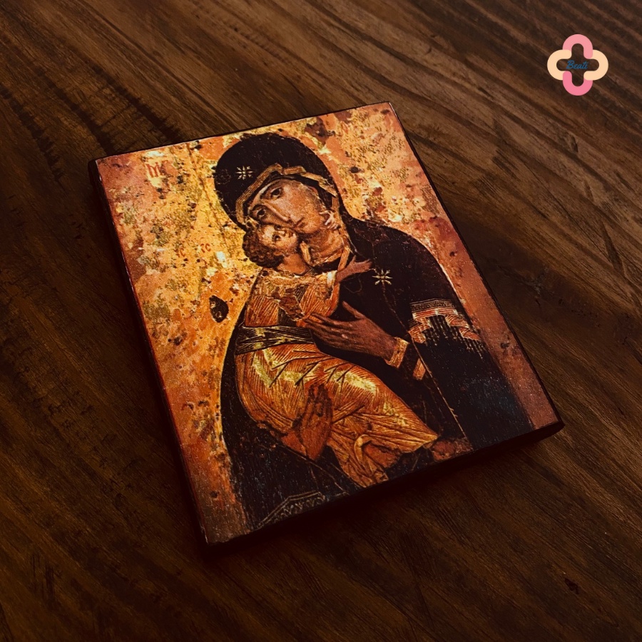 Icon Đức Mẹ Đồng Trinh Vladimir Beati - Tranh Gỗ Thủ Công Màu Rustic / Icon of the Virgin of Vladimir