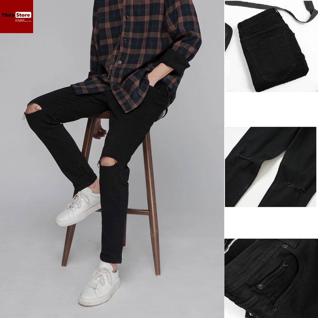 Quần Jean nam co dãn, màu đen, dáng ôm, dày dặn | BigBuy360 - bigbuy360.vn