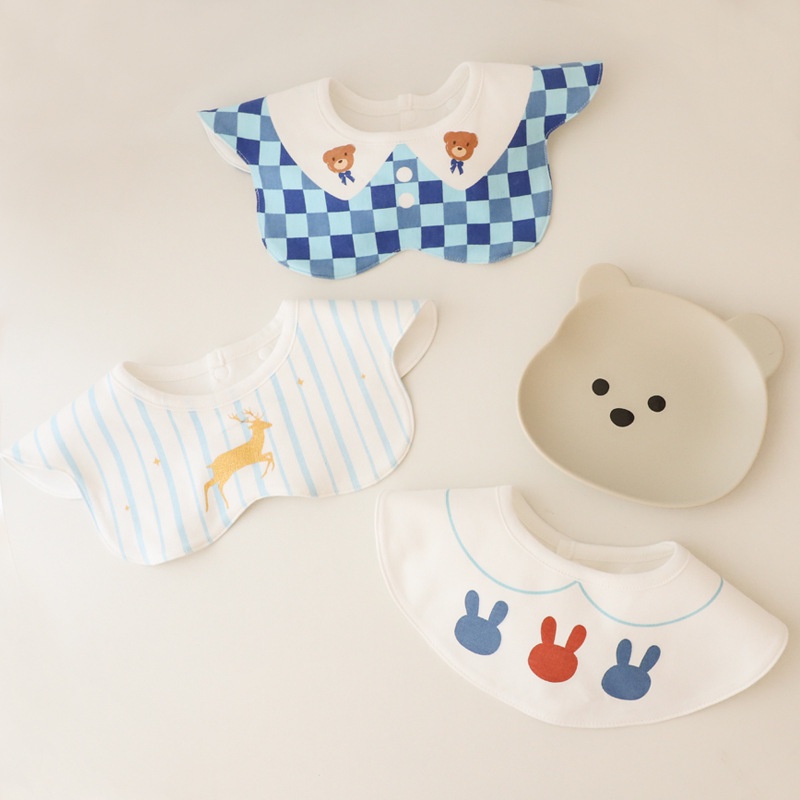 Bộ 3 Yếm Ăn Cotton Chống Thấm Nước Thêu Họa Tiết Xinh Xắn Tiện Dụng Cho Bé Sơ Sinh 2359