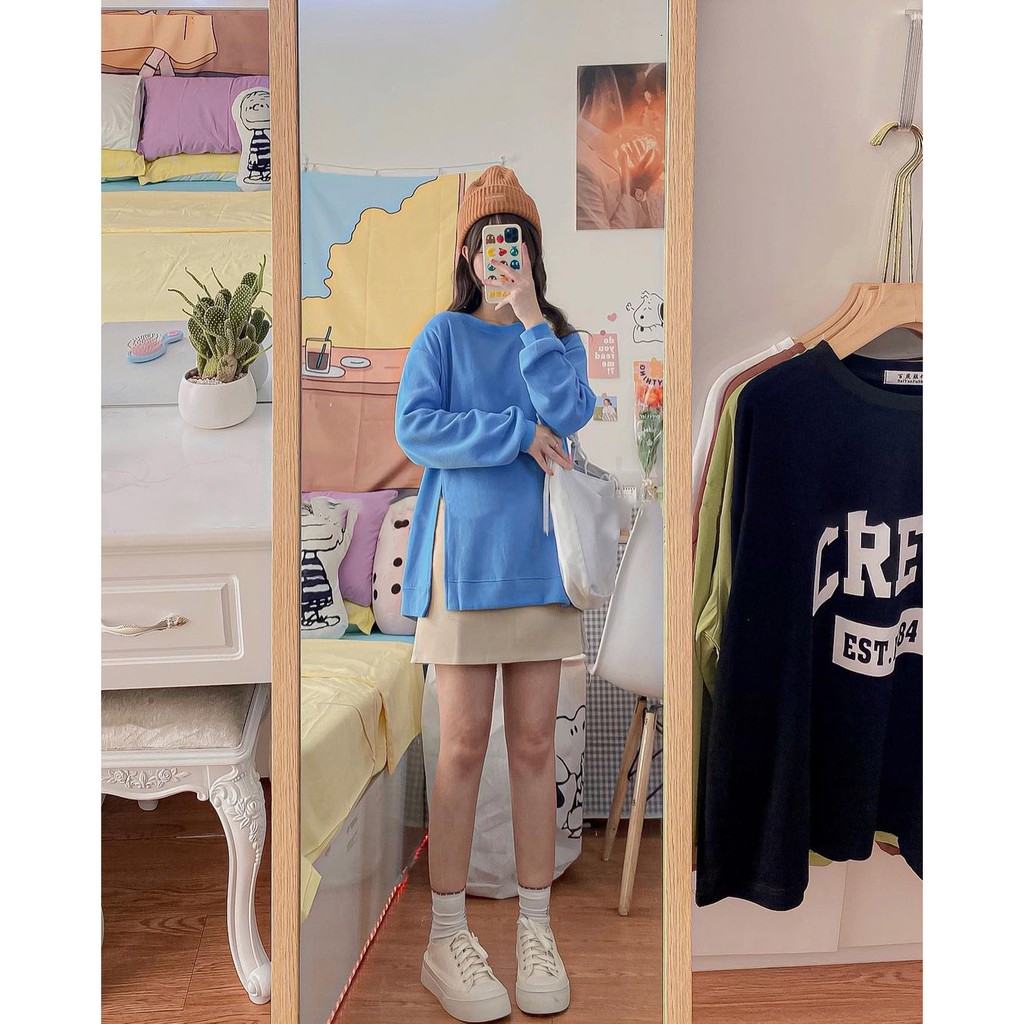 Áo Hoodie nữ form rộng nỉ tăm xẻ vạt trơn nhiều màu Be/ Đen/ Xanh/ Hồng - Hàng Quảng Châu - Vitalita.cloth | BigBuy360 - bigbuy360.vn