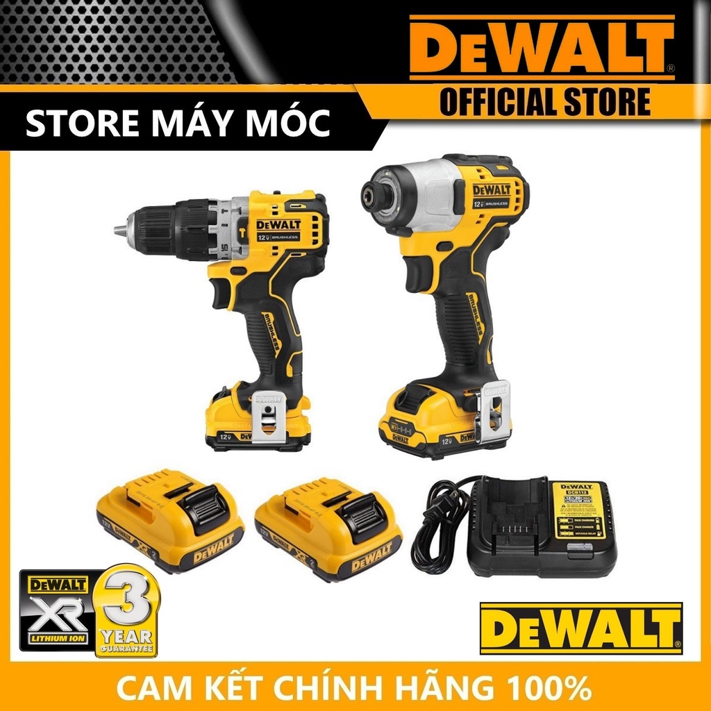 Combo 12V Máy khaon và siết vít DCD706 + DCF801 + 2pin 2Ah + sạc DCB112 + Valy DE WALT DCK28706D2 - 