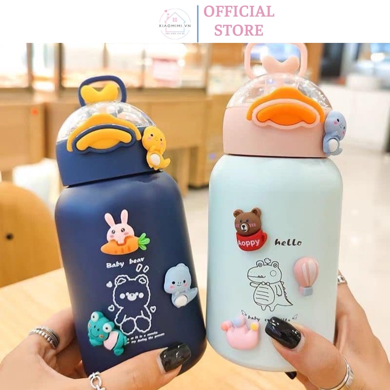Bình giữ nhiệt mini lõi inox có ống hút hình ngộ nghĩnh kute 420ml không kèm sticker Xiaomimi D2.075.VA