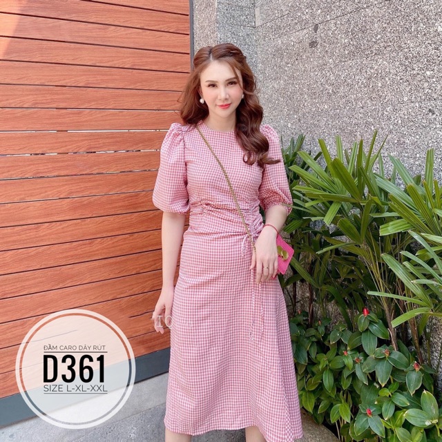 Bigsize Đầm caro dây rút D361