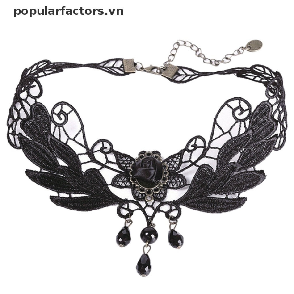 Vòng Cổ Choker Ren Đính Hạt Hoa Hồng Và Giọt Nước Phong Cách Lolita Dành Cho Nữ