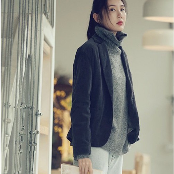 Áo vest nhung tăm ve vuông dài tay, 2 lớp ấm áp trẻ trung, thời trang thu đông 2020