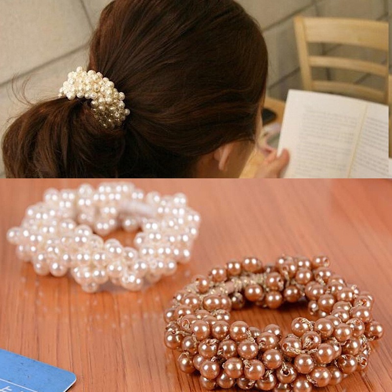 Dây Cột Tóc Nhiều Lớp Đính Ngọc Trai Xinh Xắn Kiểu Hàn Quốc