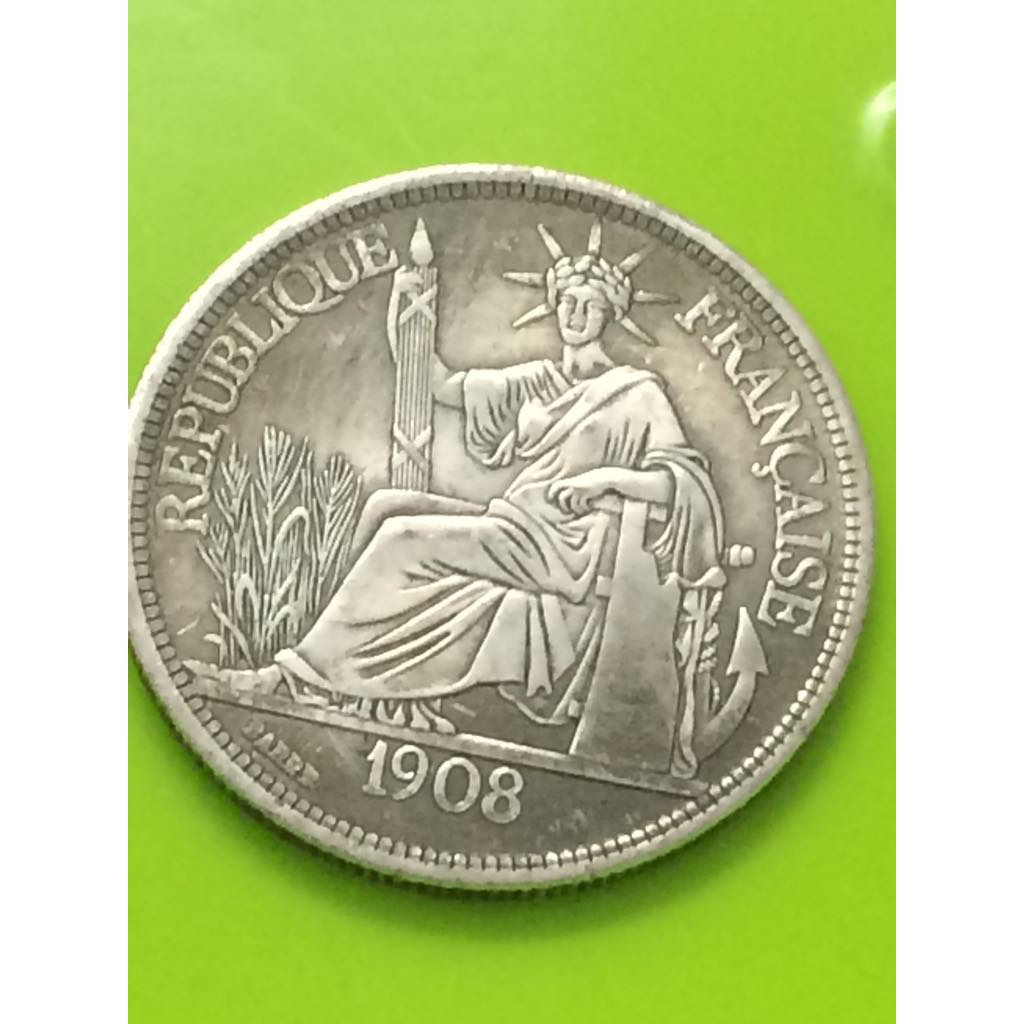 Đồng xu Pháp INDOCHINA 1 Piastre de Commerce 1908 Paris