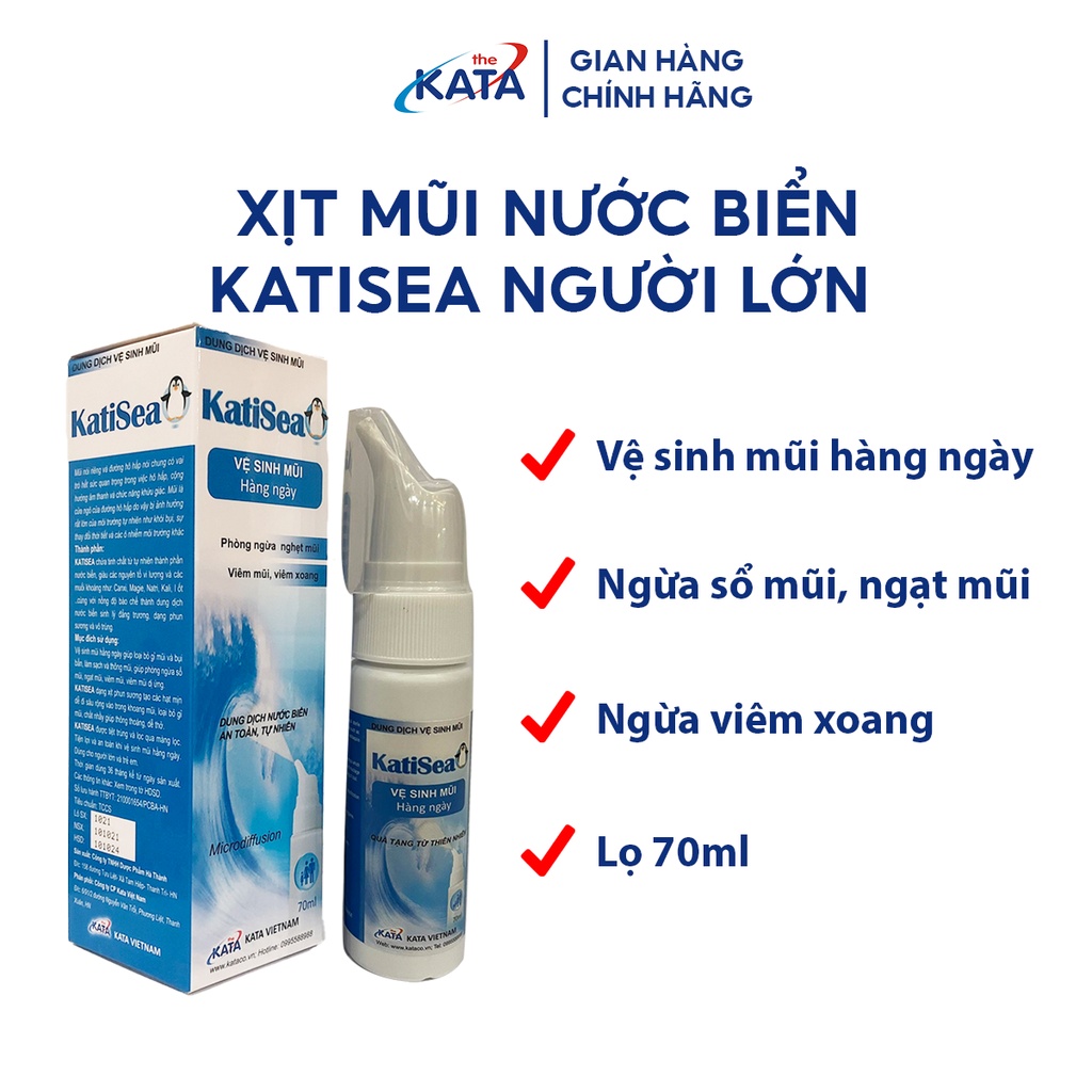 Xịt Mũi Nước Muối Biển KatiSea 70ml Xanh Vệ Sinh Mũi Thông Mũi - Kata Pharma KP008