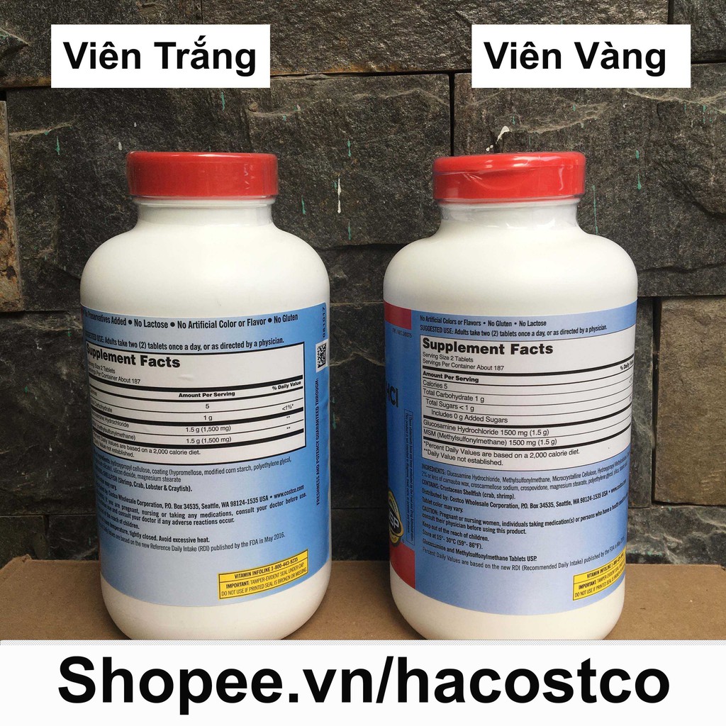 [Mã COSHOT28 hoàn 8% xu đơn 250K] Viên uống Kirkland Signature Glucosamin HCL 1500mg With MSM 1500mg 375 viên