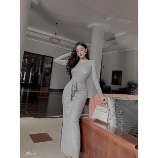 (HÌNH THẬT) ĐẦM BODY TAY DÀI KHOÉT LƯNG CỘT NƠ EO