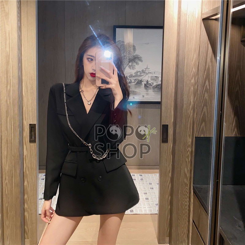 Áo blazer dài tay hàn quốc có kèm túi đeo trước sành điệu cá tính
