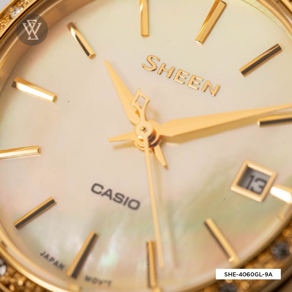 Đồng Hồ Quartz Nữ Casio Sheen WATCHSTORE SHE-4060GL-9AUDF Thiết Kế Mặt Kính Khoáng 28mm, Dây Đeo Da, Vỏ Thép Không Gỉ