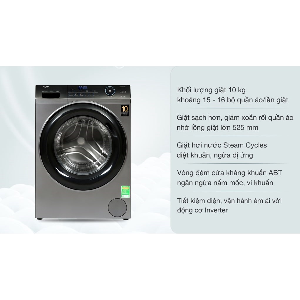 Máy giặt Aqua Inverter 10 KG AQD-A1000G S 2021 - ĐIỆN MÁY KHO RẺ
