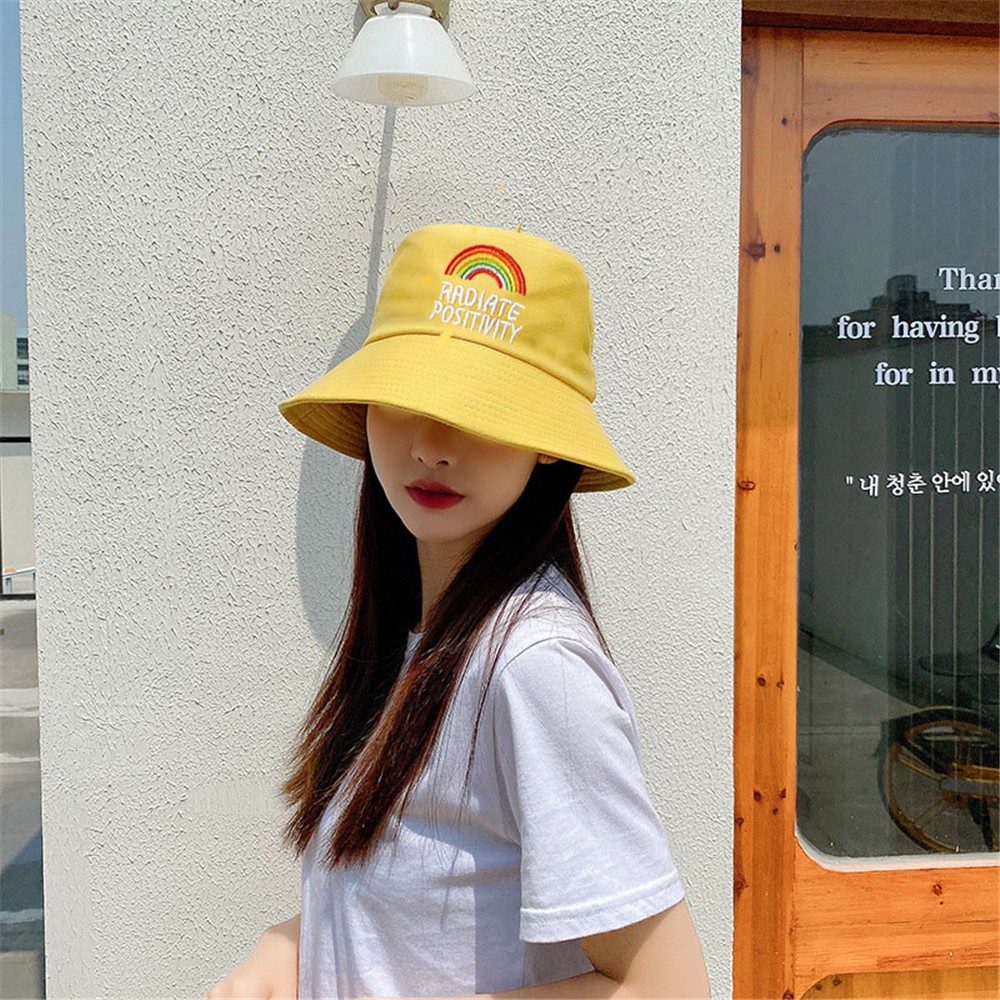 Nón Vành Tròn Bằng Cotton Chống Nắng Thêu Họa Tiết Hai Mặt Thời Trang Mùa Hè Cho Unisex