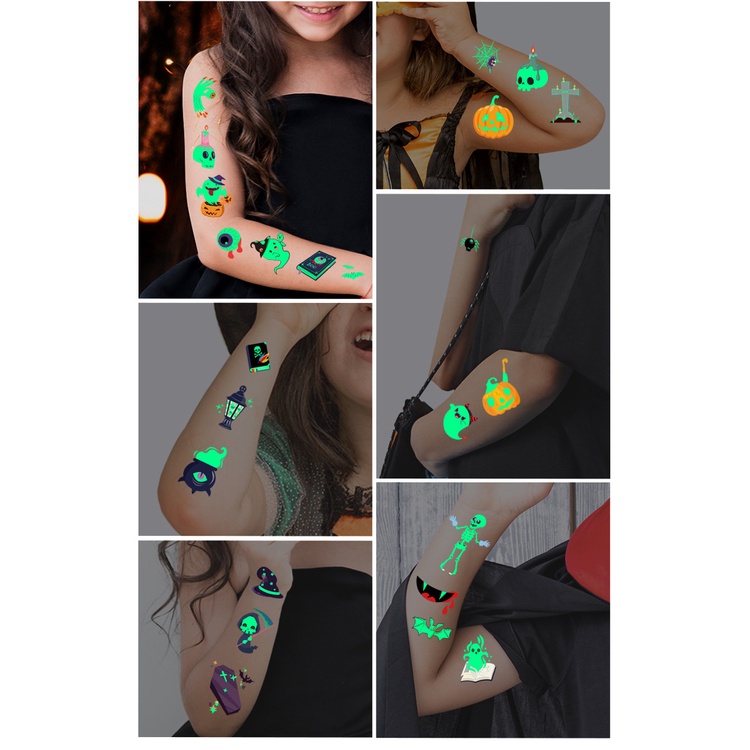 1 Tấm Hình Xăm Dán Dạ Quang Màu Xanh Lá Dùng Cho Tiệc Halloween