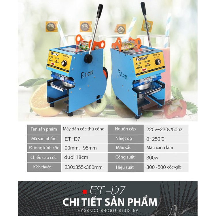 Máy Dán Miệng Cốc Nhựa Eton [ Et-D6 & Et-D7 ] Tặng Kèm 1 Khuôn Dập Cốc Cỡ Miệng 72Mm