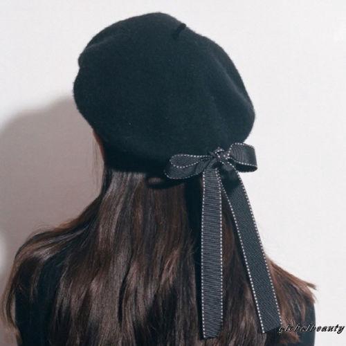 Mũ beret da PU đính nơ thời trang cho nữ